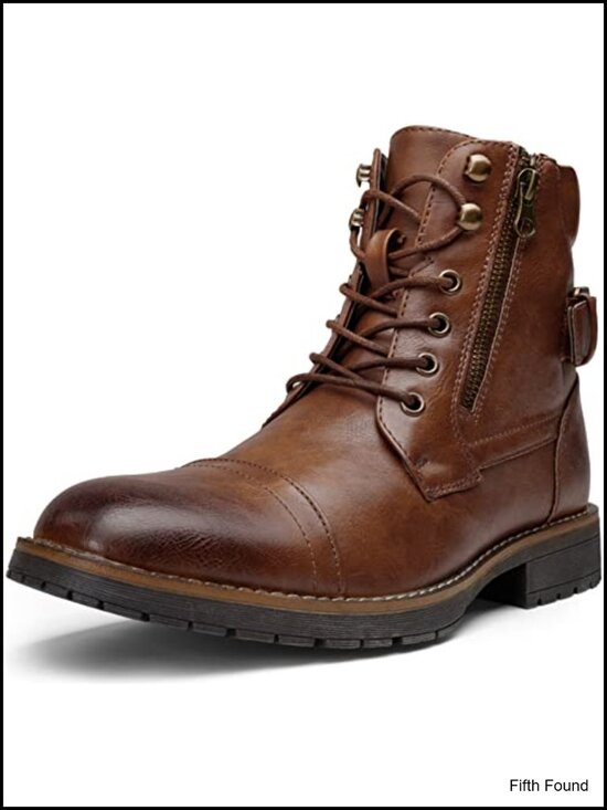 Men\'s Casual Combat Motorcycle Ankle Boots Lace-Up with Side Zipper